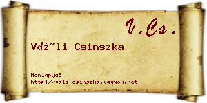 Váli Csinszka névjegykártya